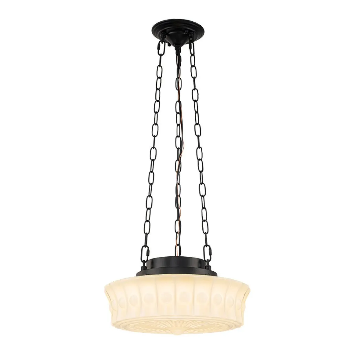 Art Deco Sculptural Milk Glass Schoolhouse LED Pendant