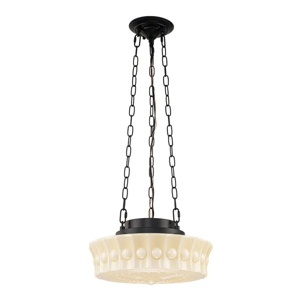 Art Deco Sculptural Milk Glass Schoolhouse LED Pendant