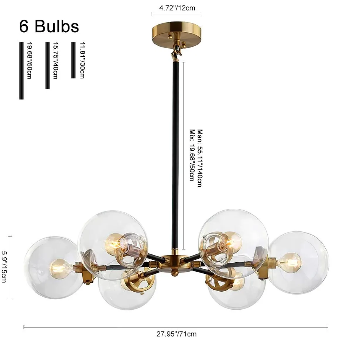 Black and Brass Mid-century Sputnik Chandelier