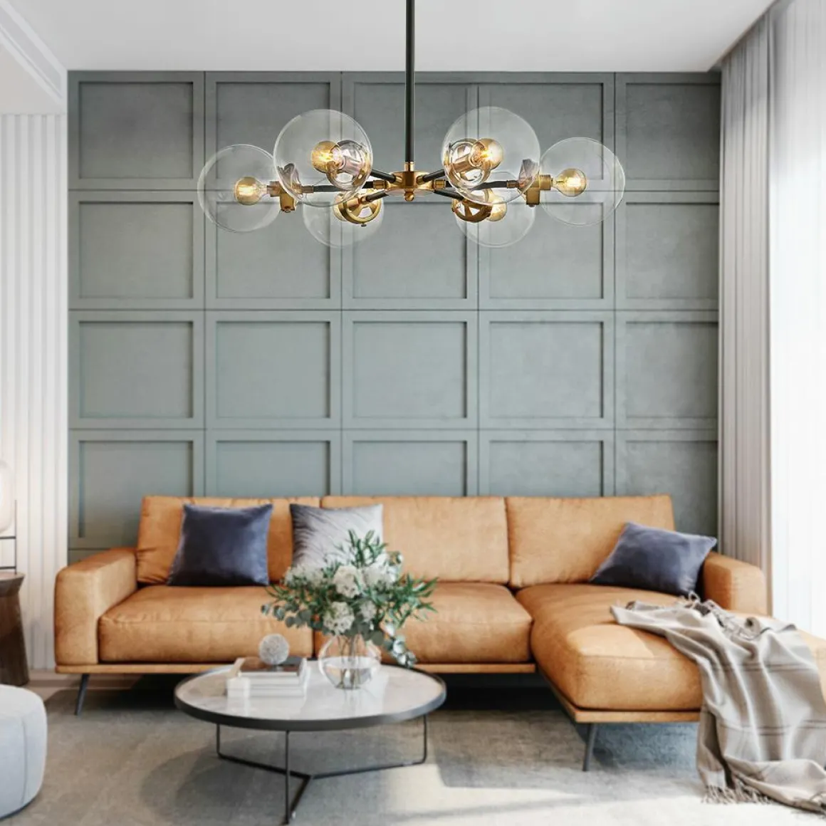 Black and Brass Mid-century Sputnik Chandelier