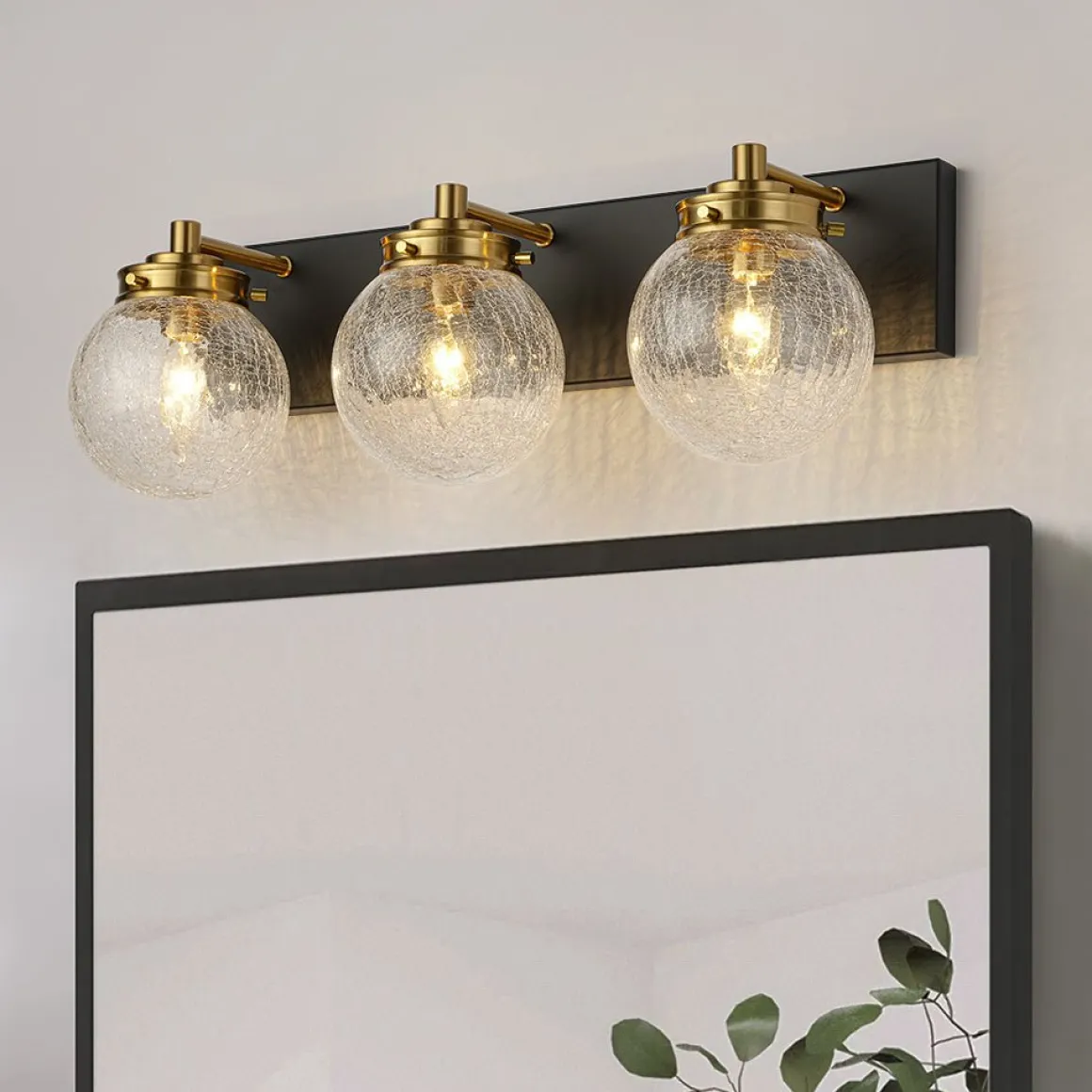 Black Brass Crackle Glass Globe Vanity Wall Lamp