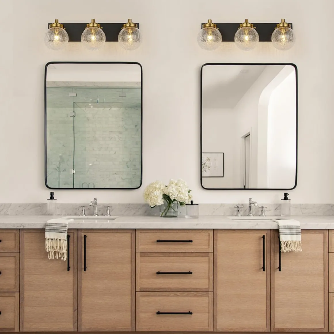 Black Brass Crackle Glass Globe Vanity Wall Lamp
