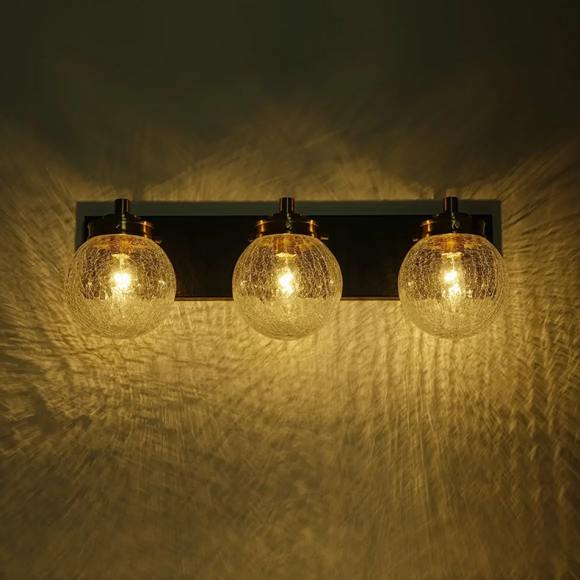 Black Brass Crackle Glass Globe Vanity Wall Lamp