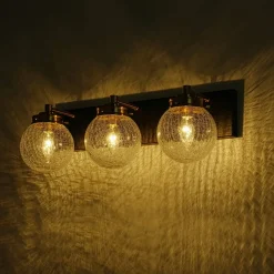 Black Brass Crackle Glass Globe Vanity Wall Lamp