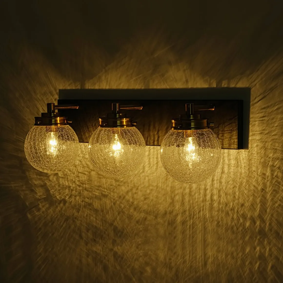 Black Brass Crackle Glass Globe Vanity Wall Lamp