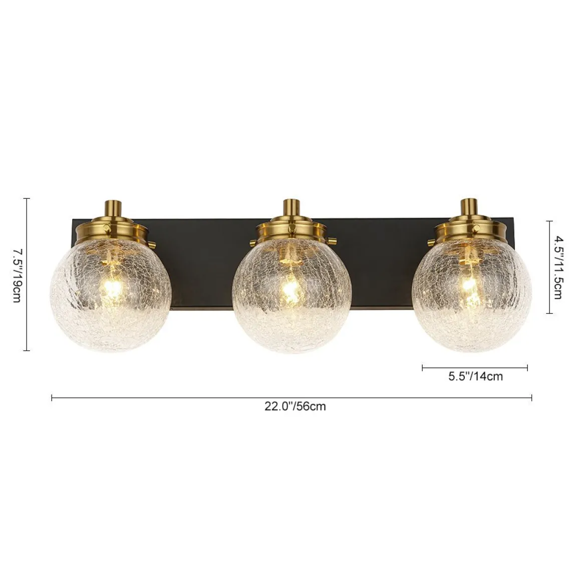 Black Brass Crackle Glass Globe Vanity Wall Lamp