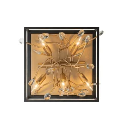 Black Brass Crystal Branch Square Lantern Flush Mount Light