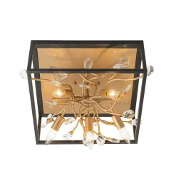 Black Brass Crystal Branch Square Lantern Flush Mount Light