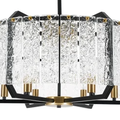 Black Brass 6-Light Rippled Glass Drum Cage Chandelier