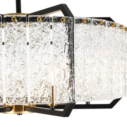 Black Brass 6-Light Rippled Glass Drum Cage Chandelier