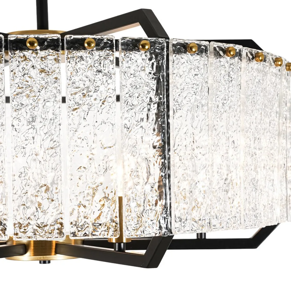 Black Brass 6-Light Rippled Glass Drum Cage Chandelier