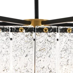 Black Brass 6-Light Rippled Glass Drum Cage Chandelier