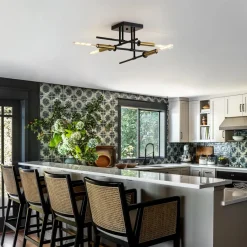 Black Brass 4-Light Sputnik Linear Semi Flush Mount