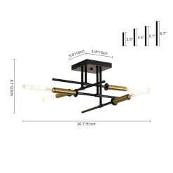Black Brass 4-Light Sputnik Linear Semi Flush Mount