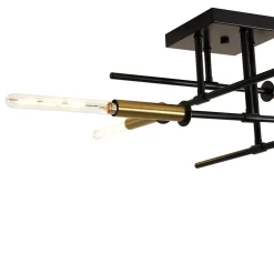 Black Brass 4-Light Sputnik Linear Semi Flush Mount