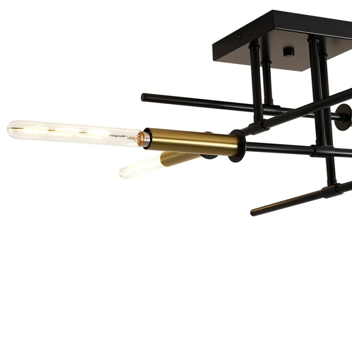 Black Brass 4-Light Sputnik Linear Semi Flush Mount