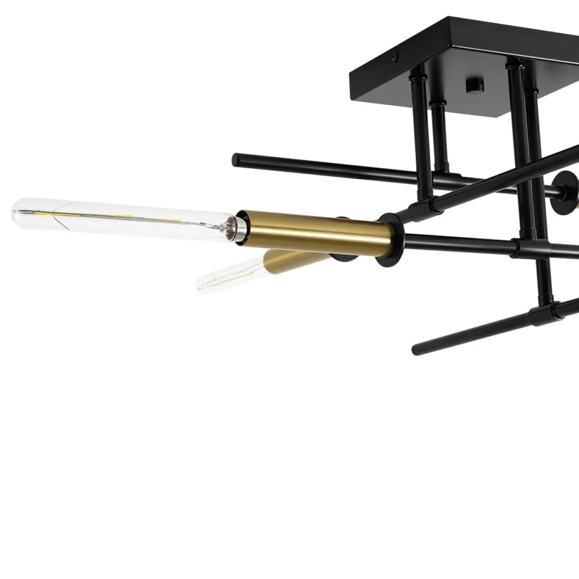 Black Brass 4-Light Sputnik Linear Semi Flush Mount