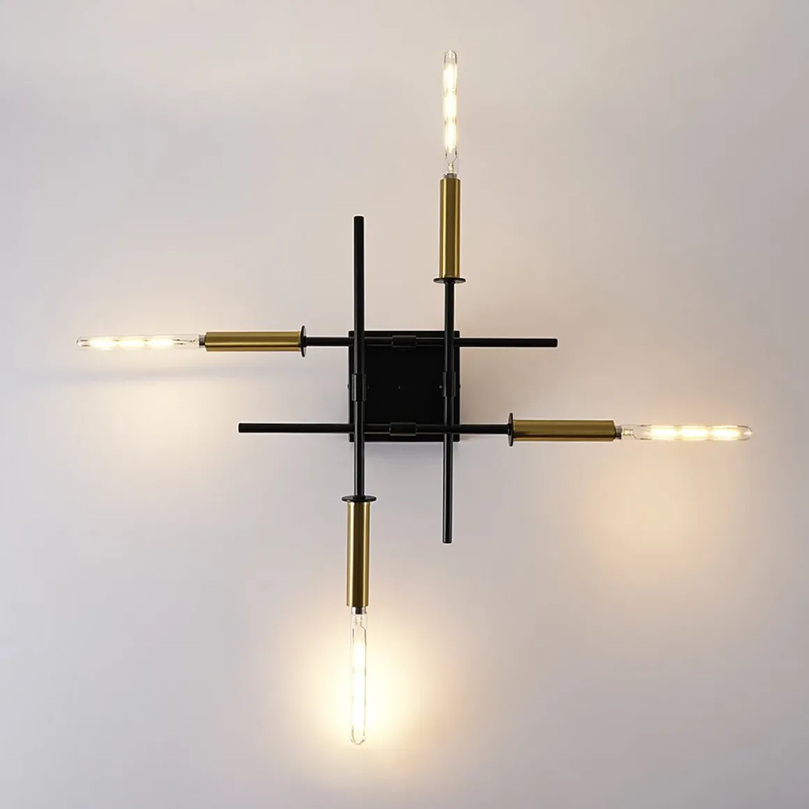Black Brass 4-Light Sputnik Linear Semi Flush Mount