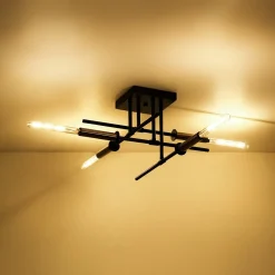 Black Brass 4-Light Sputnik Linear Semi Flush Mount