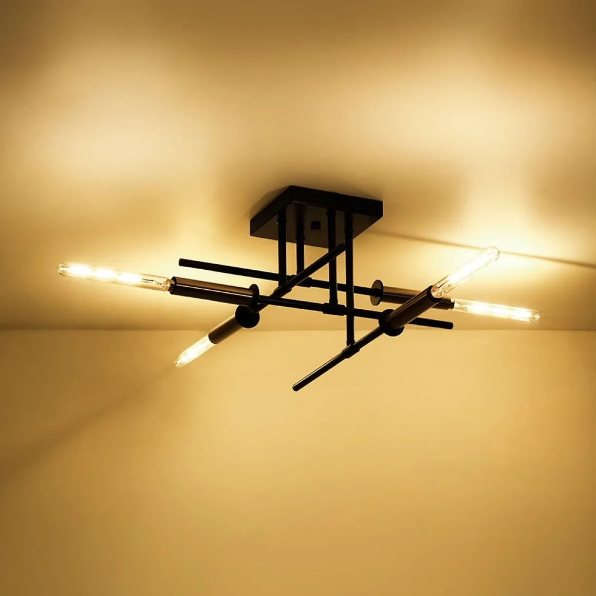 Black Brass 4-Light Sputnik Linear Semi Flush Mount