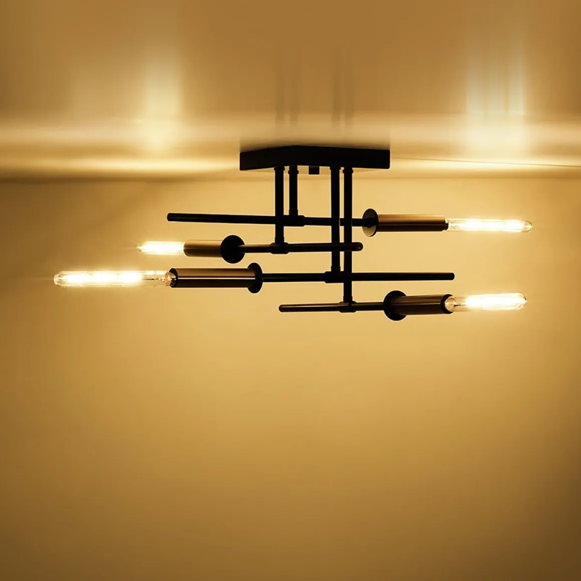 Black Brass 4-Light Sputnik Linear Semi Flush Mount