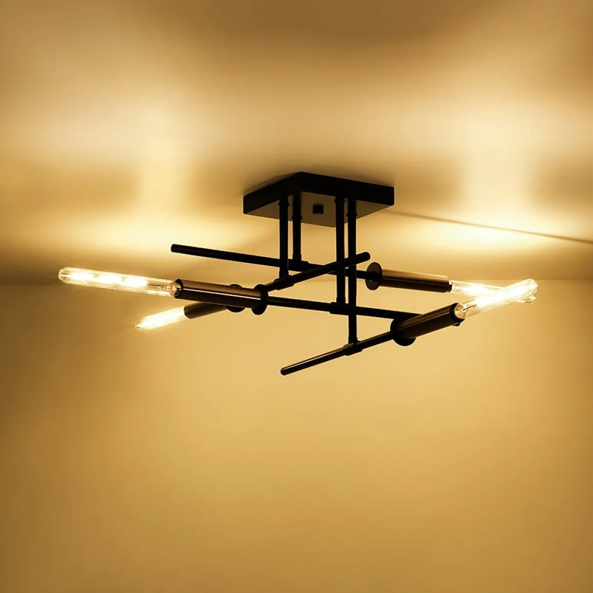 Black Brass 4-Light Sputnik Linear Semi Flush Mount