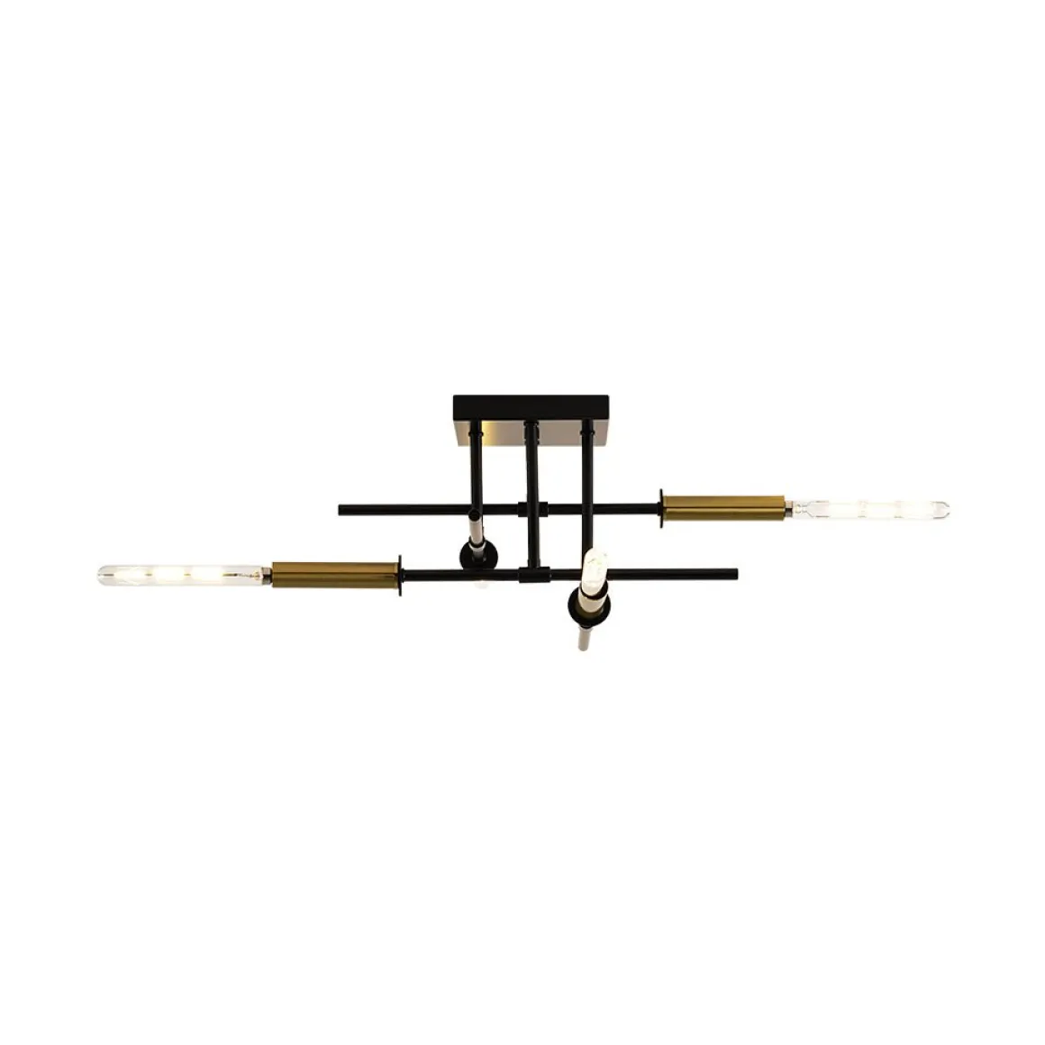 Black Brass 4-Light Sputnik Linear Semi Flush Mount