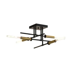 Black Brass 4-Light Sputnik Linear Semi Flush Mount