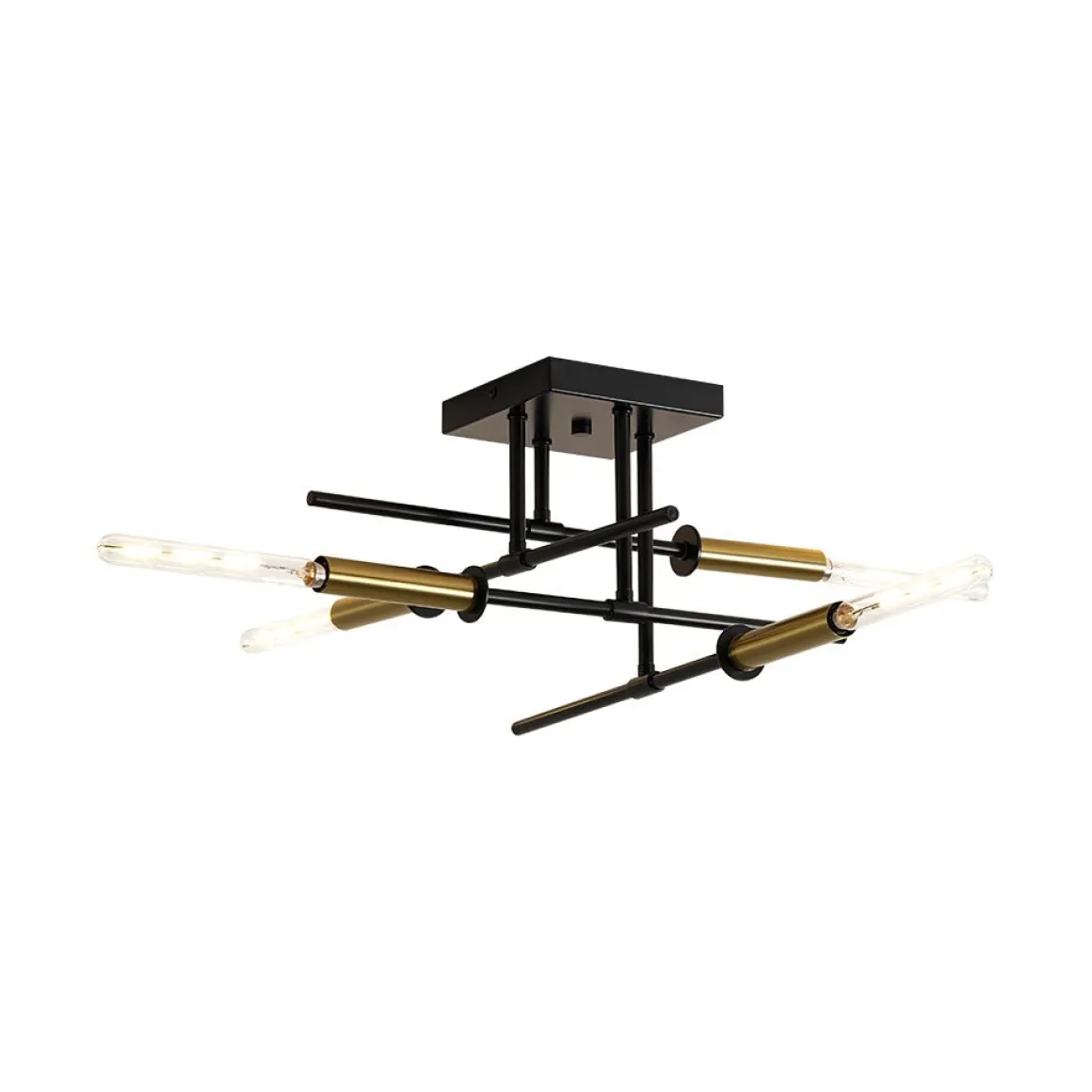 Black Brass 4-Light Sputnik Linear Semi Flush Mount