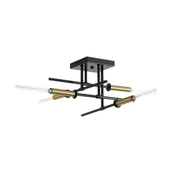 Black Brass 4-Light Sputnik Linear Semi Flush Mount