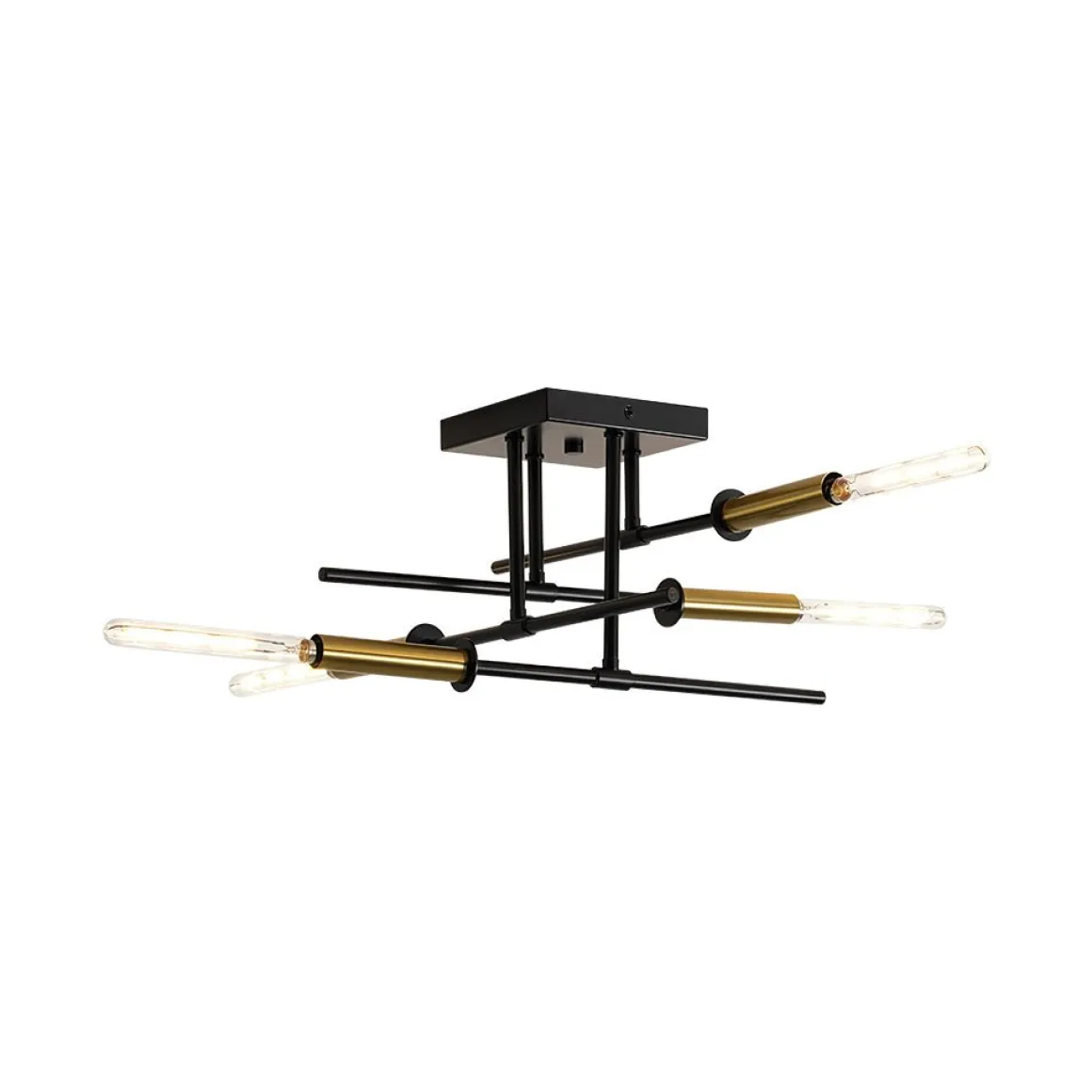 Black Brass 4-Light Sputnik Linear Semi Flush Mount