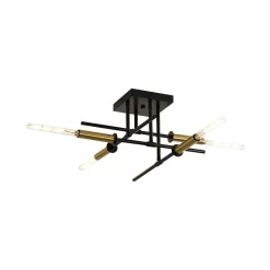 Black Brass 4-Light Sputnik Linear Semi Flush Mount