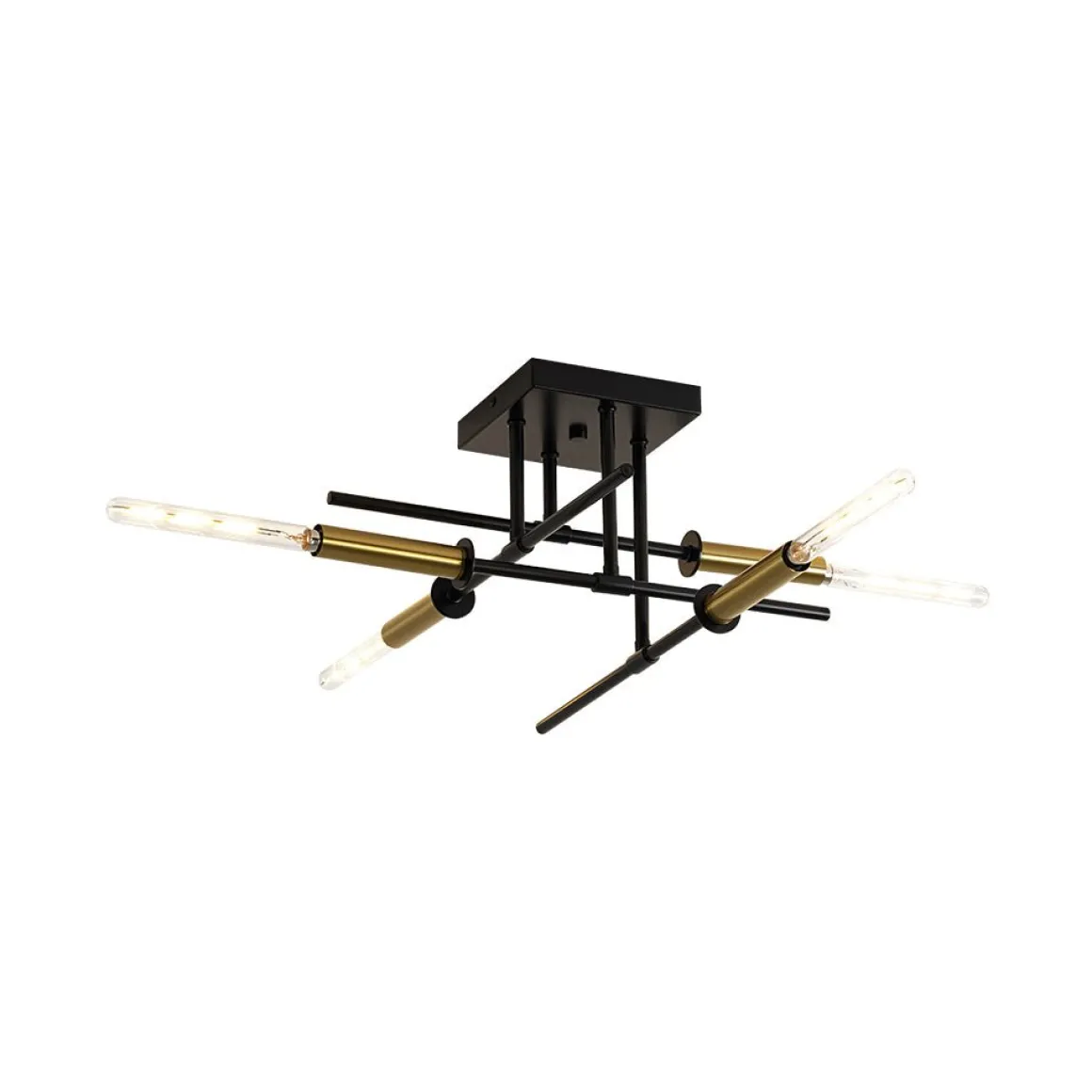 Black Brass 4-Light Sputnik Linear Semi Flush Mount