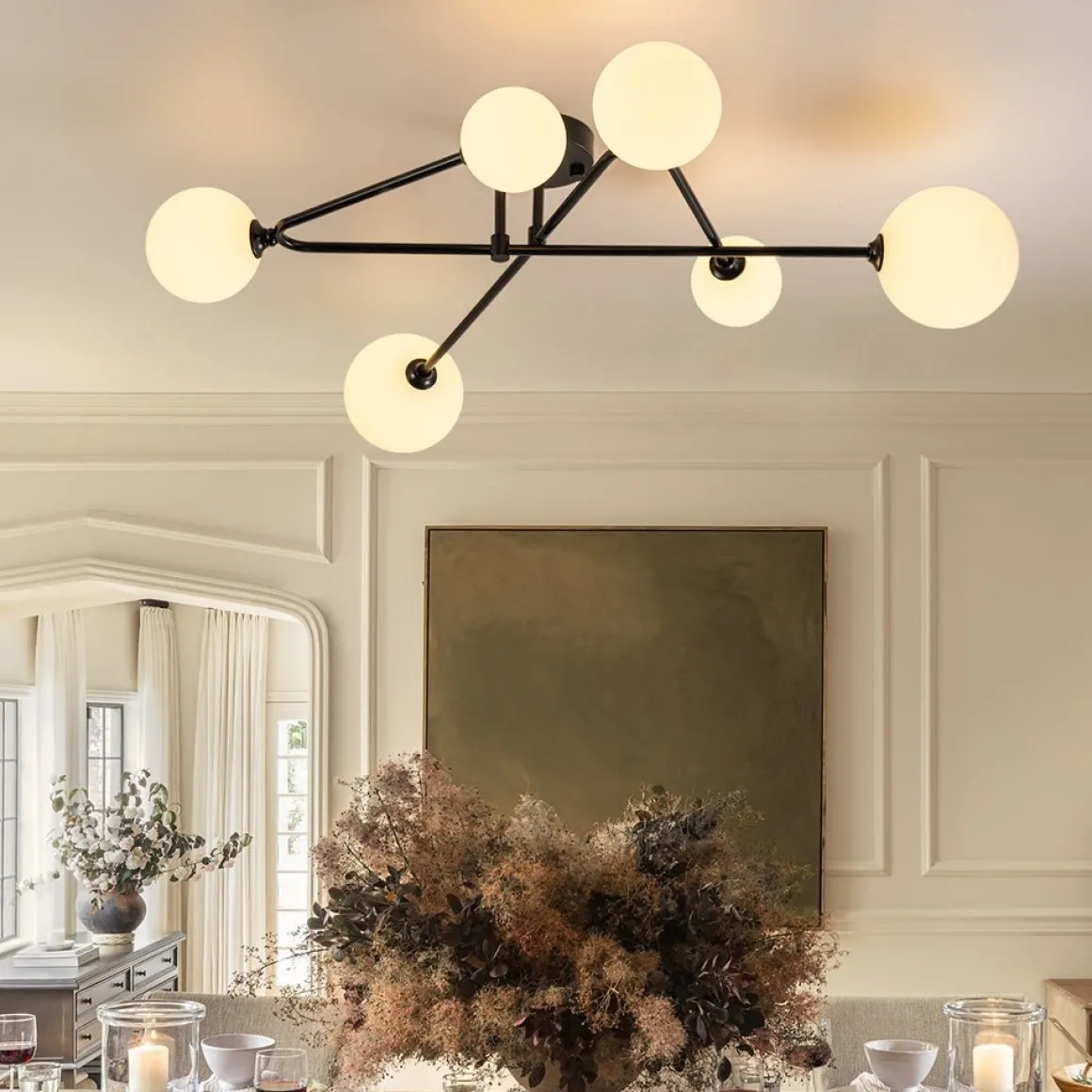 Black Frosted Bubble Linear Sputnik Semi Flush Mount