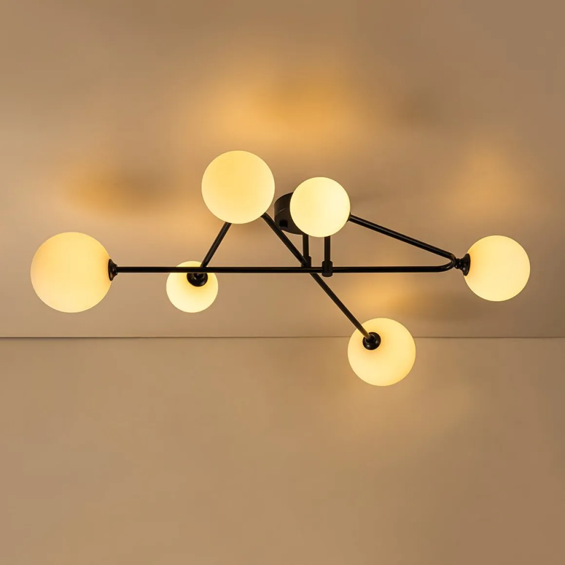 Black Frosted Bubble Linear Sputnik Semi Flush Mount