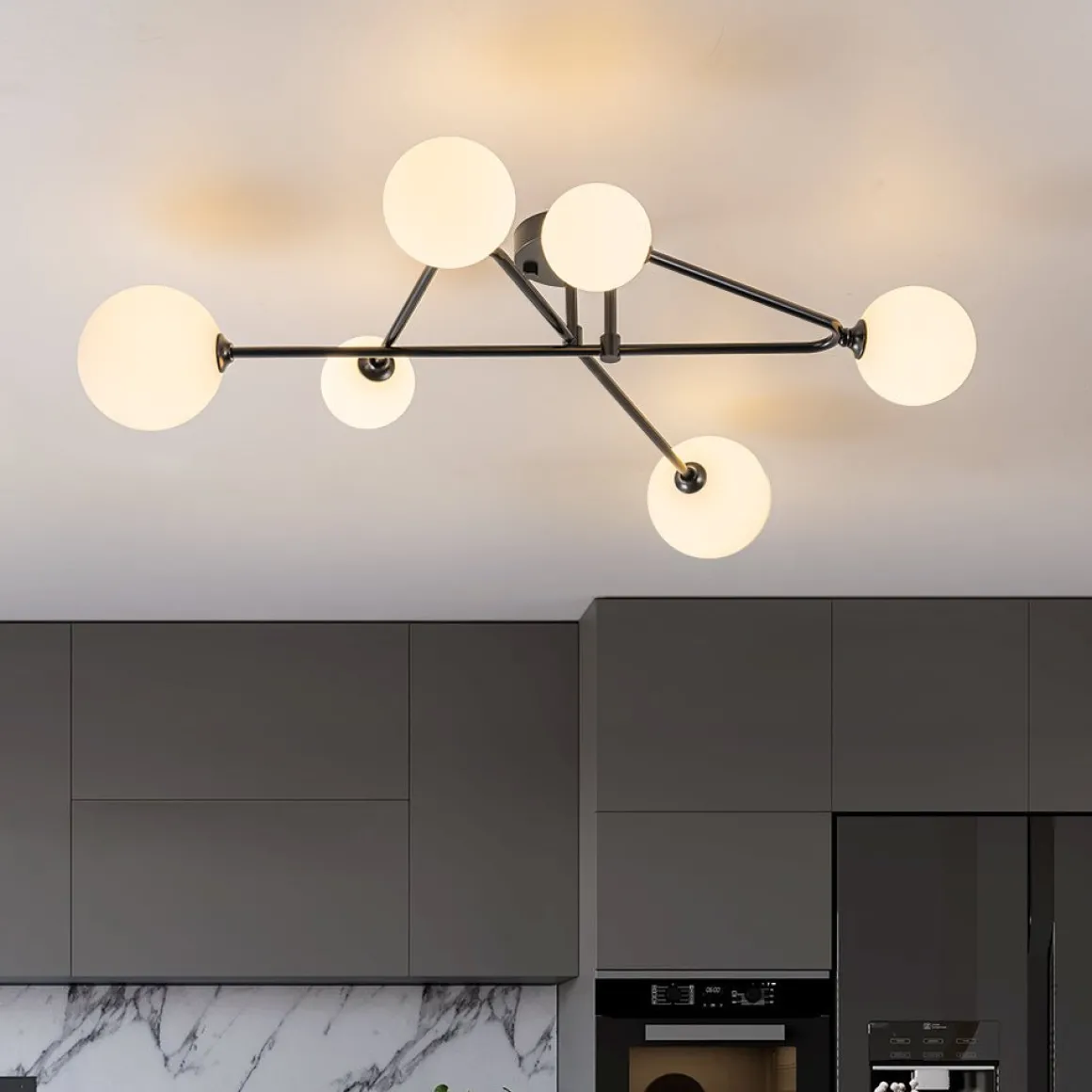 Black Frosted Bubble Linear Sputnik Semi Flush Mount