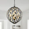 Black Gold Candle Style Leaf Vine Iron Orb Chandelier