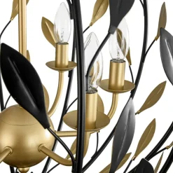 Black Gold Candle Style Leaf Vine Iron Orb Chandelier