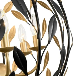 Black Gold Candle Style Leaf Vine Iron Orb Chandelier