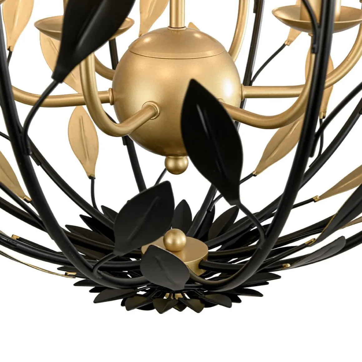 Black Gold Candle Style Leaf Vine Iron Orb Chandelier
