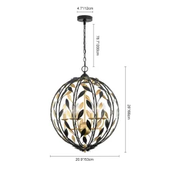 Black Gold Candle Style Leaf Vine Iron Orb Chandelier