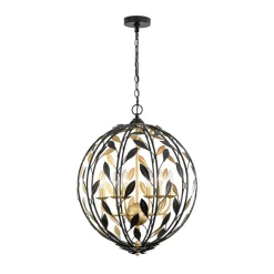 Black Gold Candle Style Leaf Vine Iron Orb Chandelier