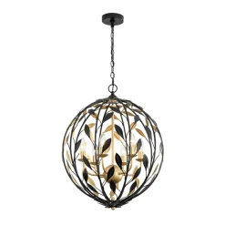 Black Gold Candle Style Leaf Vine Iron Orb Chandelier