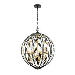 Black Gold Candle Style Leaf Vine Iron Orb Chandelier