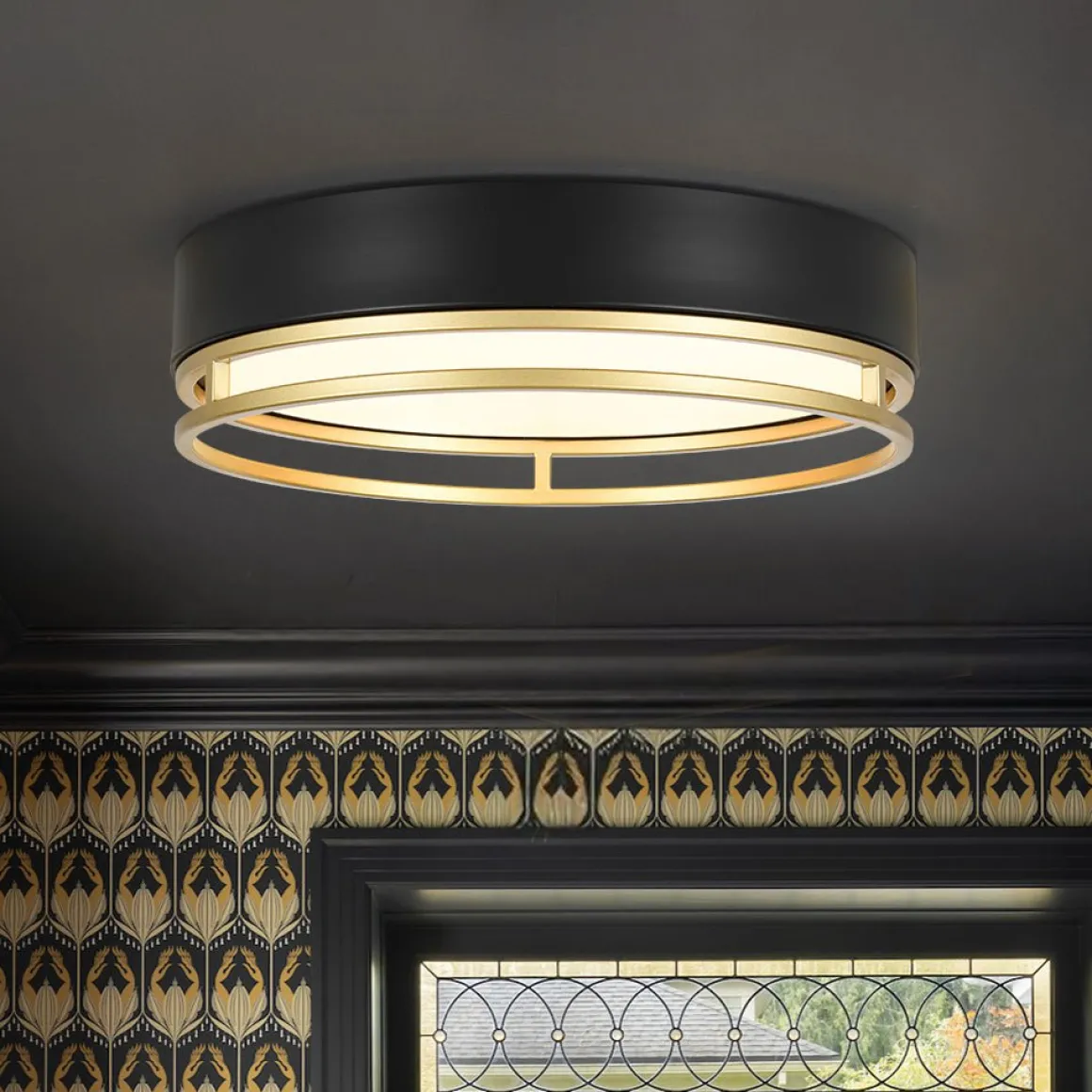 Black Gold Metal Round Dimmable LED Flush Mount Light 5CCT