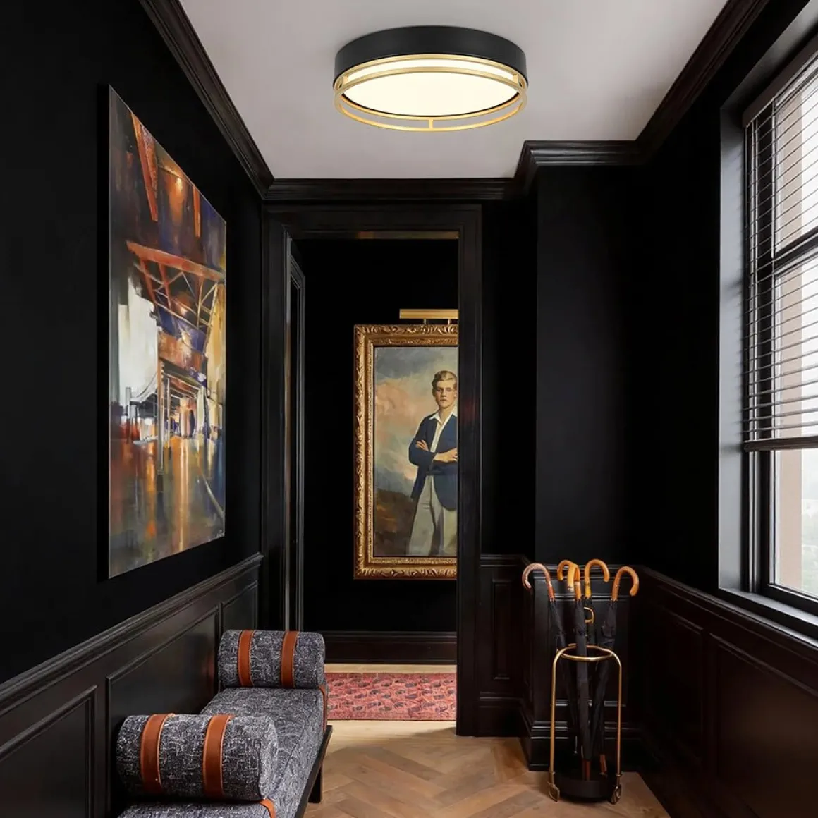 Black Gold Metal Round Dimmable LED Flush Mount Light 5CCT