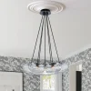 Black 7-Light Cluster Clear Glass Oval Globe Chandelier