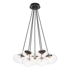 Black 7-Light Cluster Clear Glass Oval Globe Chandelier
