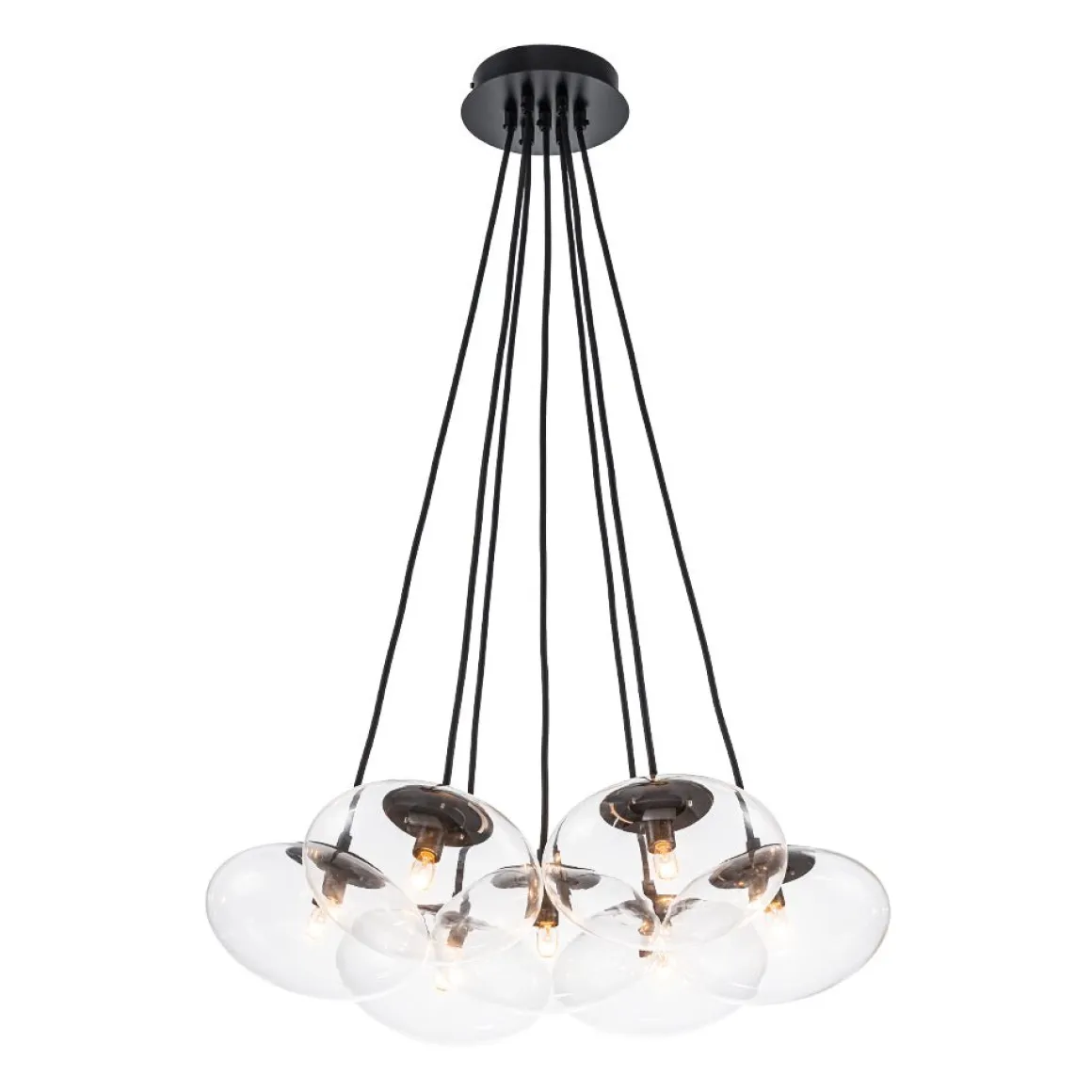 Black 7-Light Cluster Clear Glass Oval Globe Chandelier
