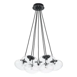 Black 7-Light Cluster Clear Glass Oval Globe Chandelier